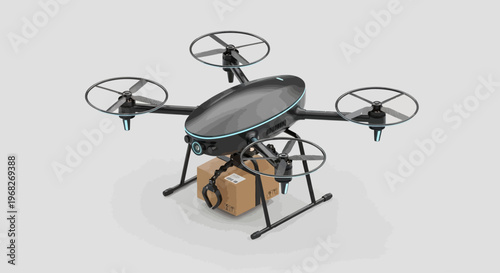 Drone with camera and propellers flying.