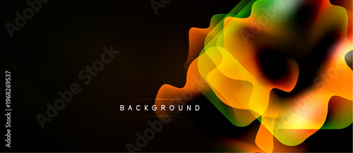 Abstract fluid shapes, vibrant colors blend over dark background. Modern design element for digital projects. Smooth gradients create dynamic visual impact.