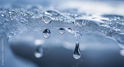 Close-up of melting ice with water droplets, showing the process of thawing and condensation.