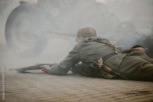 Картината върху платно Historical reenactment of World War II, the fight between the Nazis and the Poles