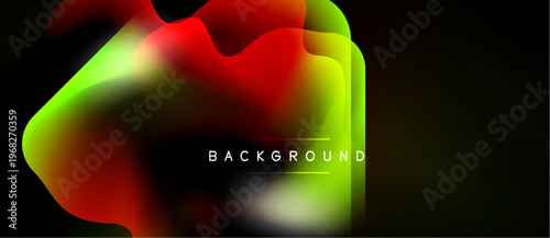 Abstract fluid shapes, vibrant colors blend. Dark background emphasizes bright gradients, modern design element.