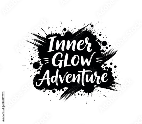Inner Glow Adventure. lettering and all elements in black. Vector style. AWhite background. Pure white background. Perfect isolation and visual consistency.