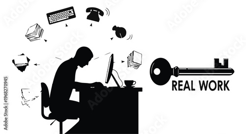 businessman working on computer with ideas and tasks