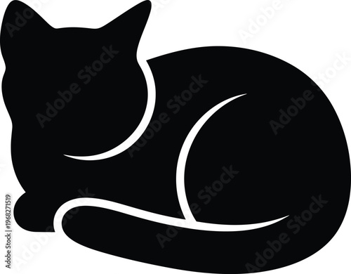 Silhouette sleeping cat curled up peacefully elegant curves vector illustration