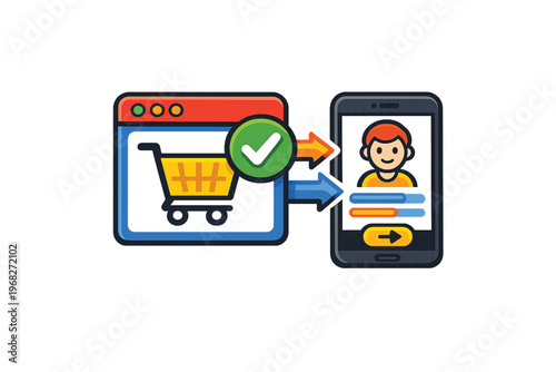 Online shopping cart checkout on mobile phone screen vector illustration