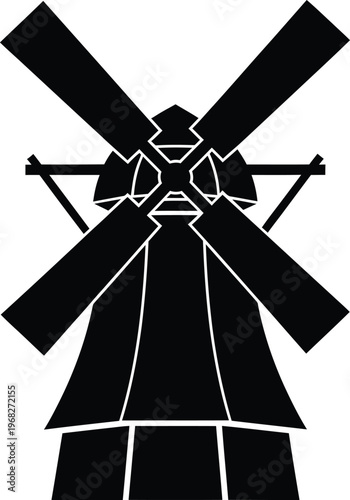 Silhouette traditional windmill with four sails and detailed body vector illustration