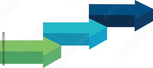 three-step 3d arrow infographic illustrating sequential growth progress and forward momentum in green teal and navy blue for business presentations