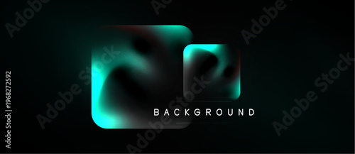 Abstract fluid shapes, turquoise hues, dark background. Minimalist design with text background below forms. Modern aesthetic.