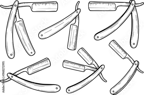 Collection of Vintage Straight Razor White Background barber shave