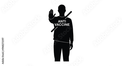 A person protesting against vaccines shown as a striking silhouette