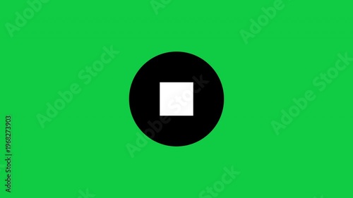Play Start To Stop Button In Circle Transition Animation For Video Players And Multimedia Black On Green Background