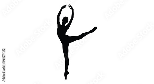 A graceful dancer in mid leap a striking black form silhouette