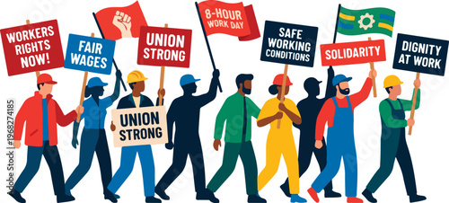 Workers protesting for labor rights together.