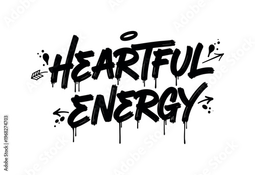 Heartful Energy. lettering and all elements in black. Vector style. AWhite background. Pure white background. Perfect isolation and visual consistency. Dynamic