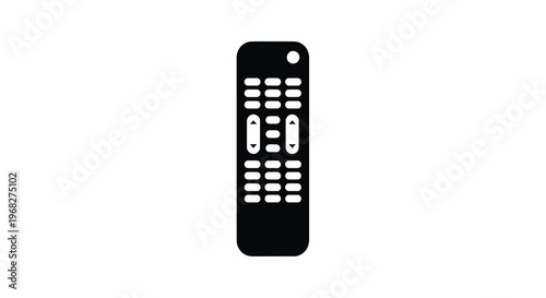 A simple black silhouette of a modern television remote control on a white background high quality