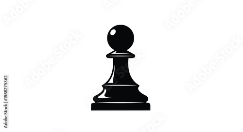 A solitary black chess pawn is displayed against a clean white background emphasizing its form