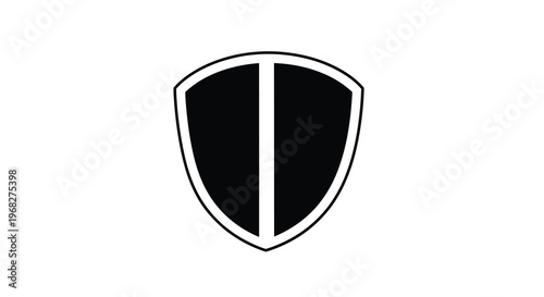 A stark black and white image depicts a shield with a vertical dividing line high quality