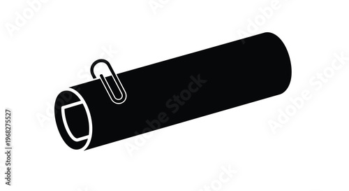 A simple black and white illustration depicts a cylindrical object with a paperclip attached high quality