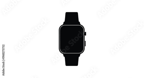 A minimalist depiction of a black smartwatch against a stark white background high quality professional detailed