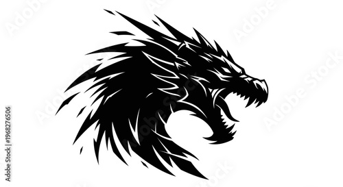 Aggressive stylized black dragon head roaring.