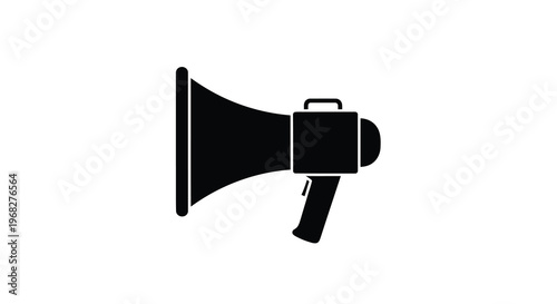A minimalist black silhouette depicts a handheld megaphone against a clean white background high quality professional