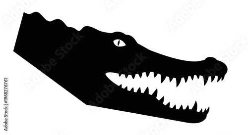 Alligator head silhouette with open mouth and sharp teeth.