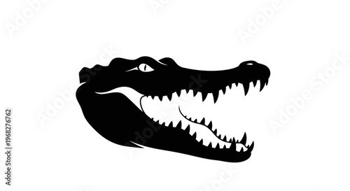 Alligator head silhouette with open mouth and sharp teeth.
