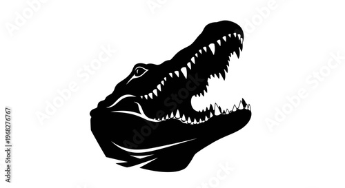 Alligator head silhouette with open mouth and sharp teeth.