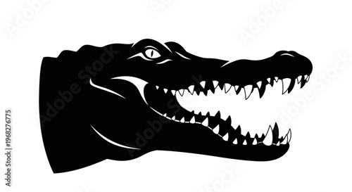 Alligator head silhouette with open mouth and sharp teeth.