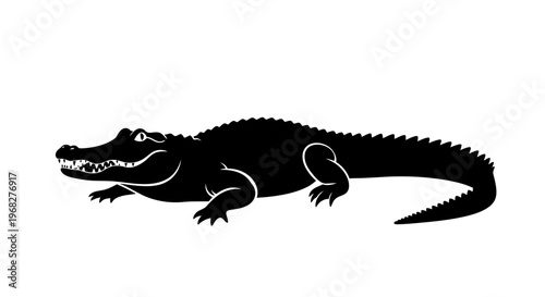 Black Silhouette of Alligator or Crocodile Graphic Illustration.