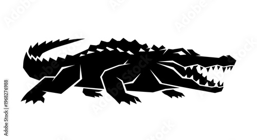 Black Alligator Silhouette with Open Jaws.