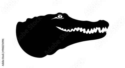 Black silhouette of an alligator head with a visible eye and sharp teeth.
