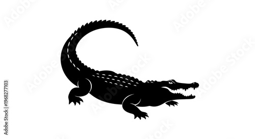 Black Alligator Silhouette with Open Mouth and Sharp Teeth.