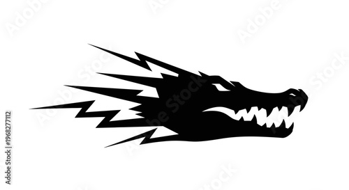 Dynamic black dragon head with lightning bolt design, fierce and powerful.