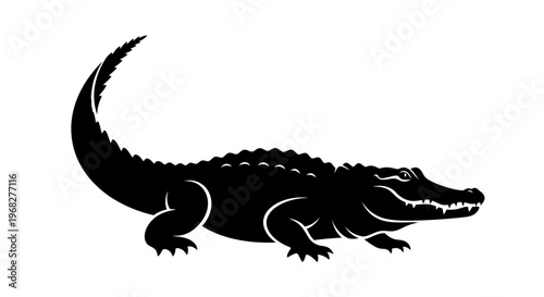 Black Silhouette of an Alligator or Crocodile.