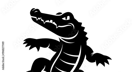 Black silhouette of an alligator standing on its hind legs.