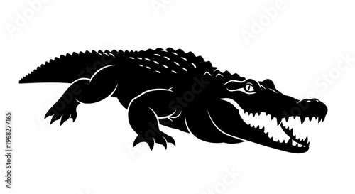 Black silhouette of an alligator with open mouth.