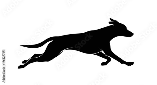 Dynamic Silhouette of a Running Dog Isolated on White Background.