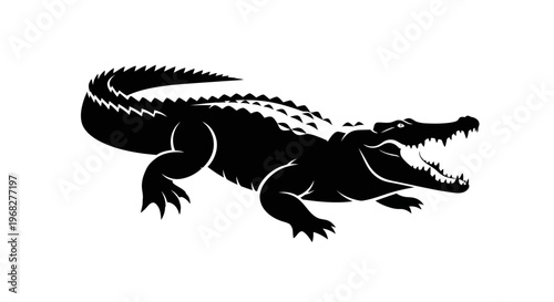 Black silhouette of an alligator with open mouth.