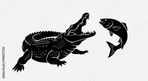 Powerful alligator hunting fish in a dramatic wildlife scene.