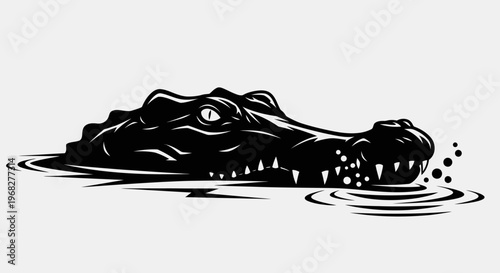 Alligator or crocodile head emerging from water.
