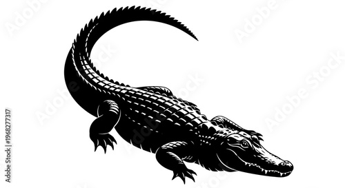 Powerful Alligator Illustration - A Striking Black and White Depiction of a Reptile.