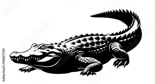 Powerful Alligator Illustration in Black and White.