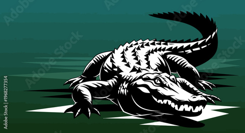 Powerful Alligator Illustration in Striking Black and White.