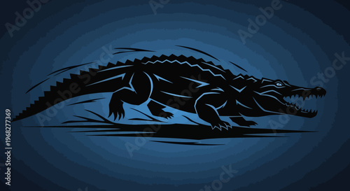Powerful Alligator Illustration in Dark Blue Tones.