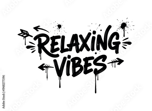 Relaxing Vibes. lettering and all elements in black. Vector style. AWhite background. Pure white background. Perfect isolation and visual consistency. Dynamic