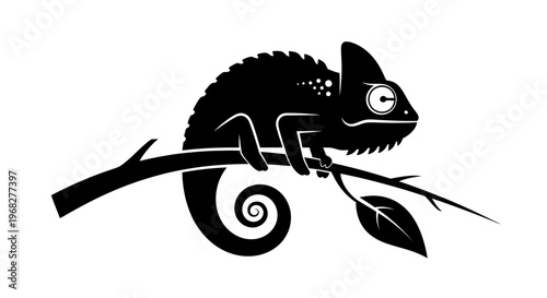 Chameleon Silhouette on Branch.