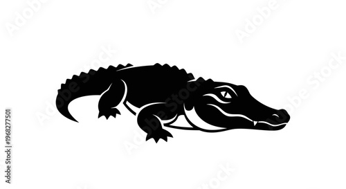 Alligator or Crocodile Side View Black and White.