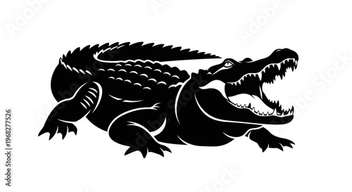 Powerful Alligator Silhouette with Open Jaws.
