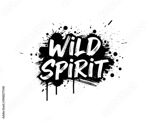 Wild Spirit. lettering and all elements in black. Vector style. AWhite background. Pure white background. Perfect isolation and visual consistency. Elegant